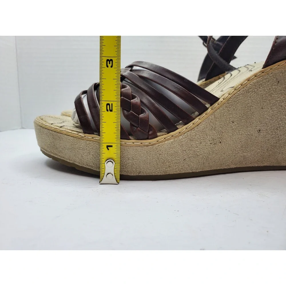 Union Bay Sandals Women 8.5 Brown Strappy Casual Wedge Heels Fast Shipping